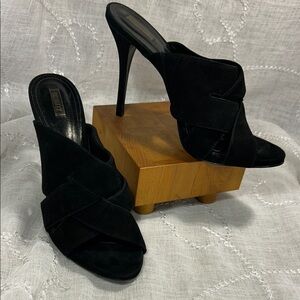 Schutz woven leather slide in heels mules